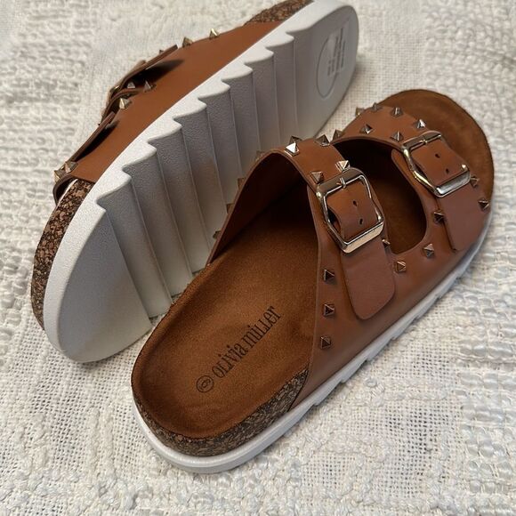 Olivia Miller Sandals Size 6 Cognac - Mule - Slide - Brown - Picture 3 of 13